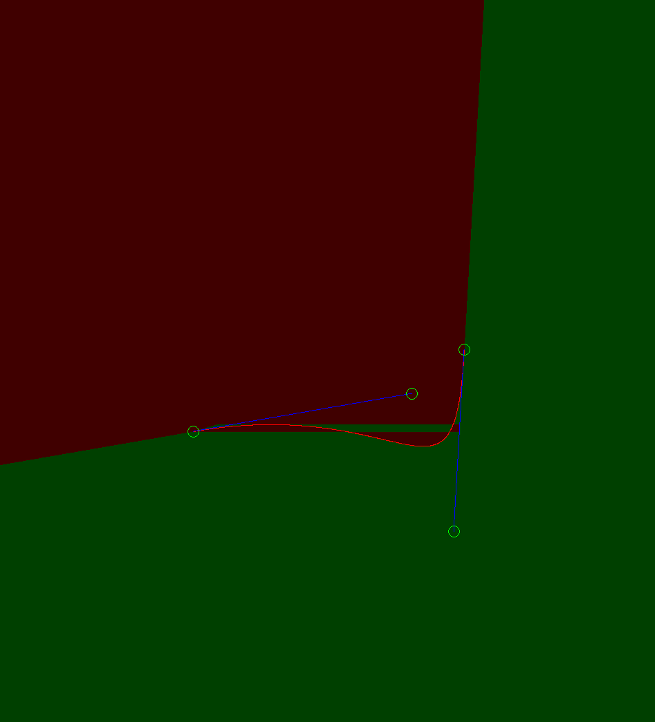 A screenshot of a buggy attempt to identify each side of a bezier curve.