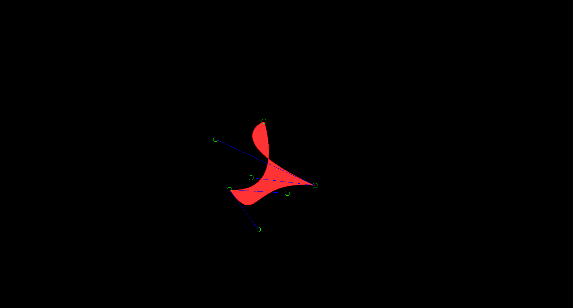 A screenshot of a shape made of bezier curves, which has been successfully filled with color.